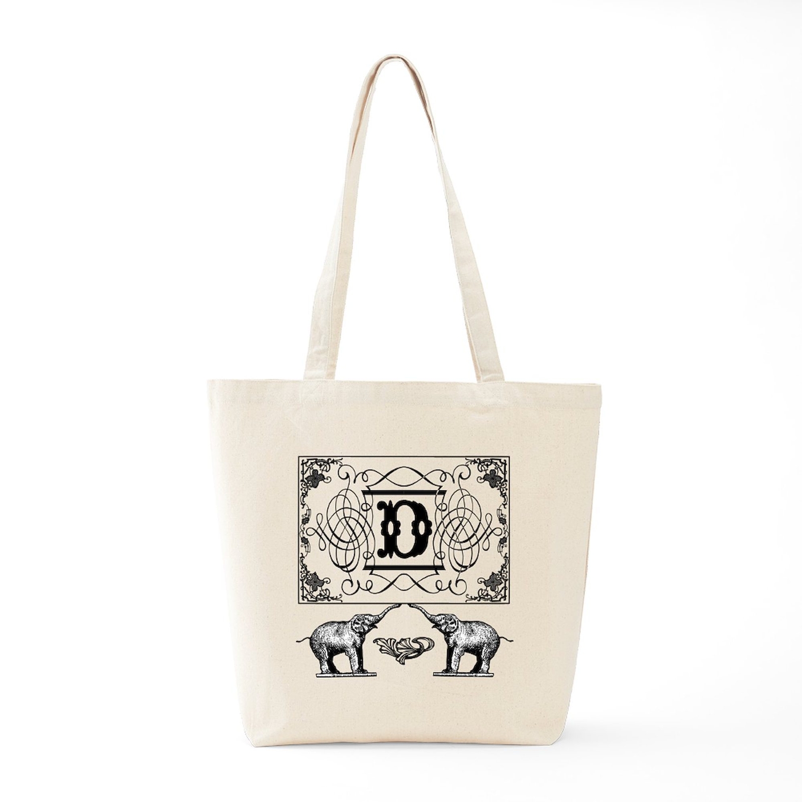 CafePress Letter D Ornate Circus Elephants Monogram Tote Tote Bag (974985079)