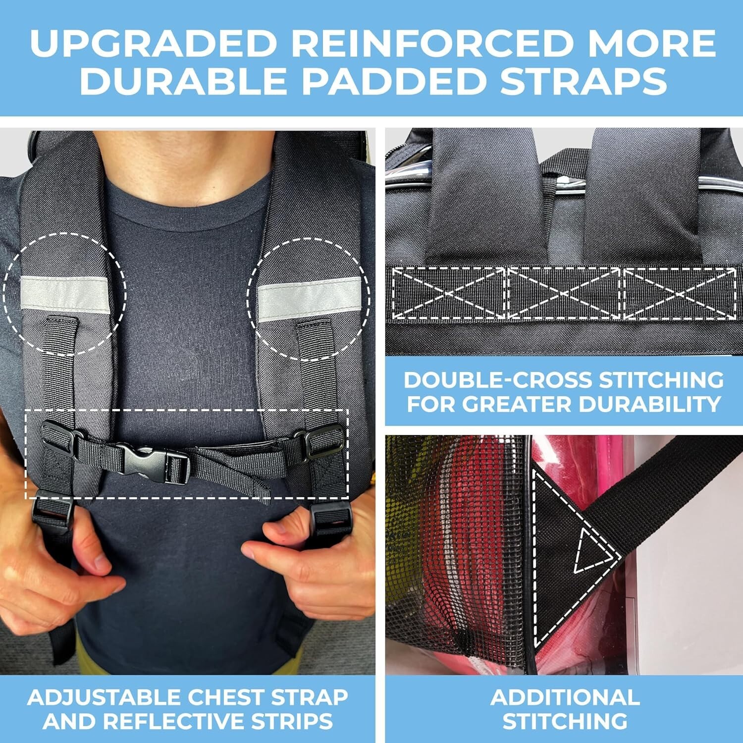 Versatile Transparent Black Backpack with Reflective Strips and Anti-Theft Lock