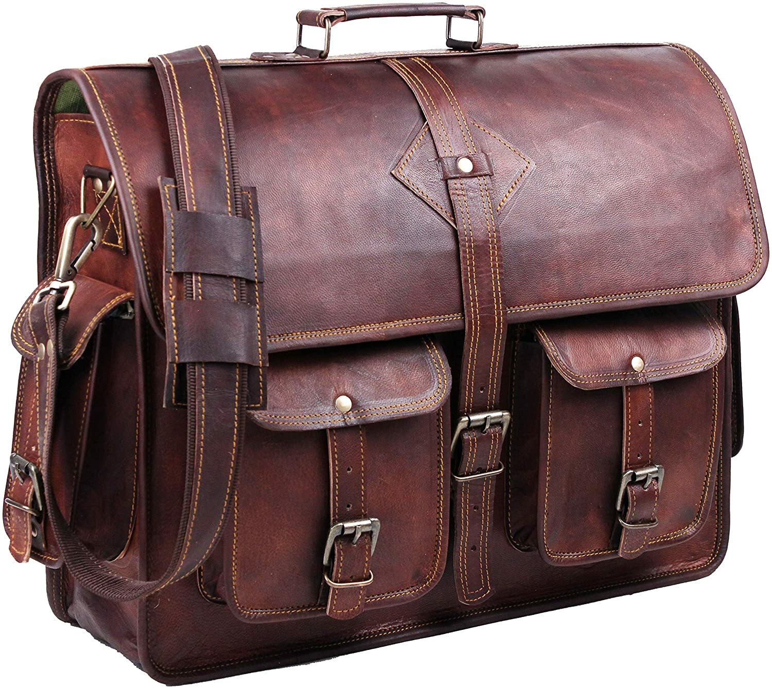 Men’s Rare Goat Leather Vintage Laptop Messenger Handmade Briefcase Bag Satchel