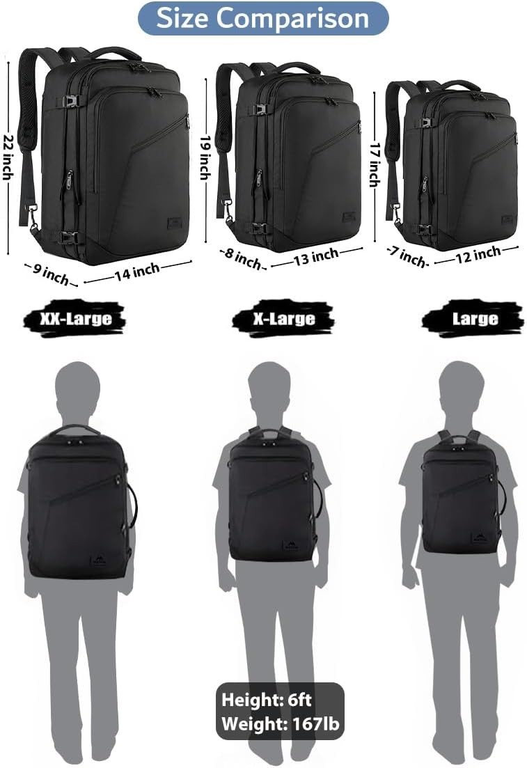 Carry On Backpack Water Resistant Lightweight Travel Bag 40L for Men Women