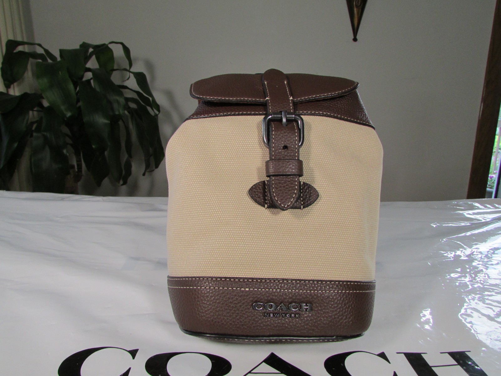 NWT Coach Canvas Hudson Small Backpack CH074 Natural / Dark Teak