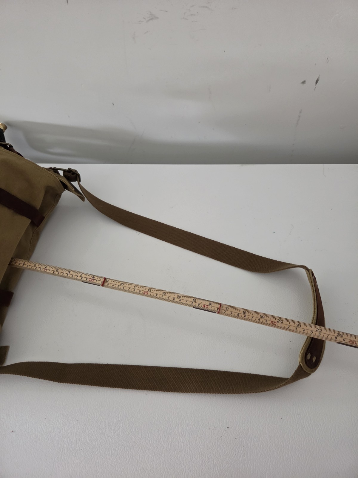 S.C. Cotton Canvas Messenger Laptop Bag Khaki Leather Trim Crossbody Satchel 17″