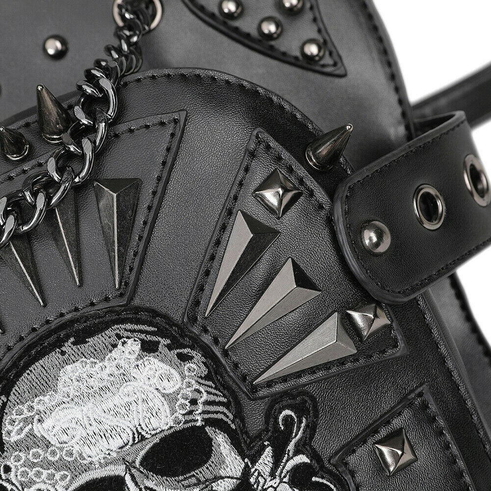 Crossbody Shoulder Leg Waist Bag Leather Vintage Gothic Steam Punk Unisex Skull