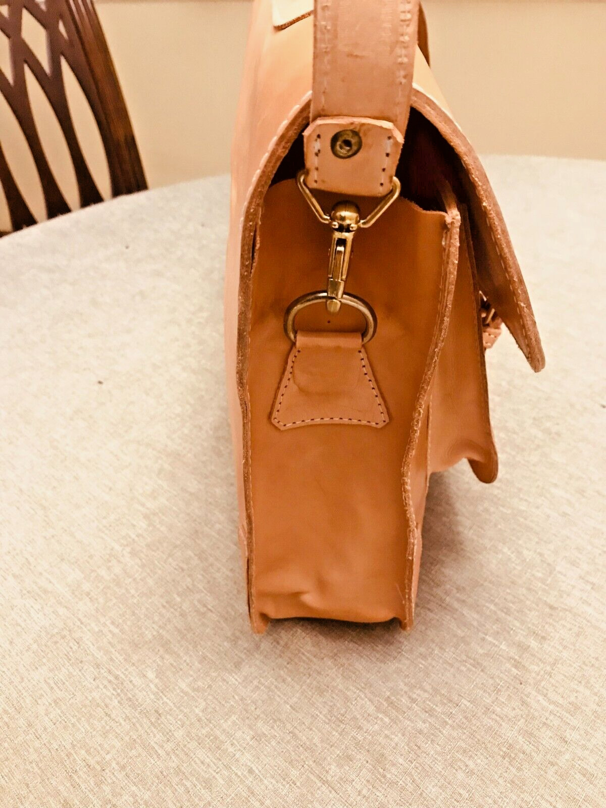 Natural Tan Burnished Belting Leather Briefcase / Messenger Bag – SPAIN