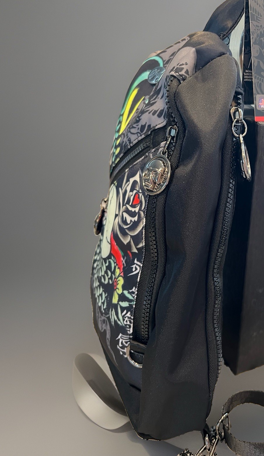NWT ED HARDY MEN’S SKULL TATTOO CROSSBODY SLING TRAVEL ADJ STRAP BAG BLACK