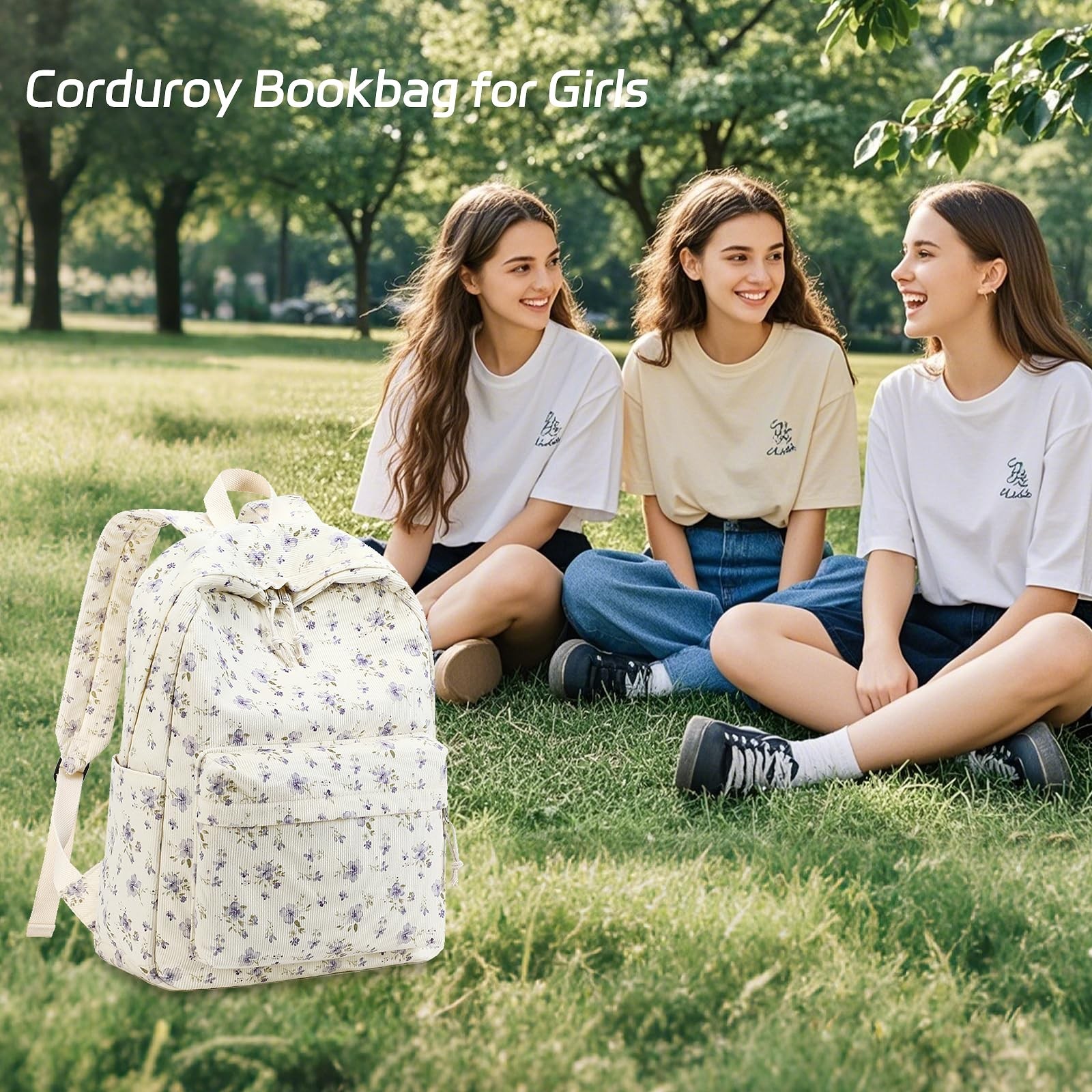 School Backpack for Girls Teens Large Corduroy Bookbag Lightweight 15.6 inch …