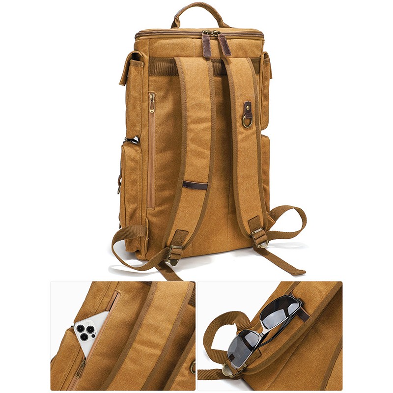Waxed Canvas Vintage Leather Backpack Camping Hiking Rucksack Packsack Bag