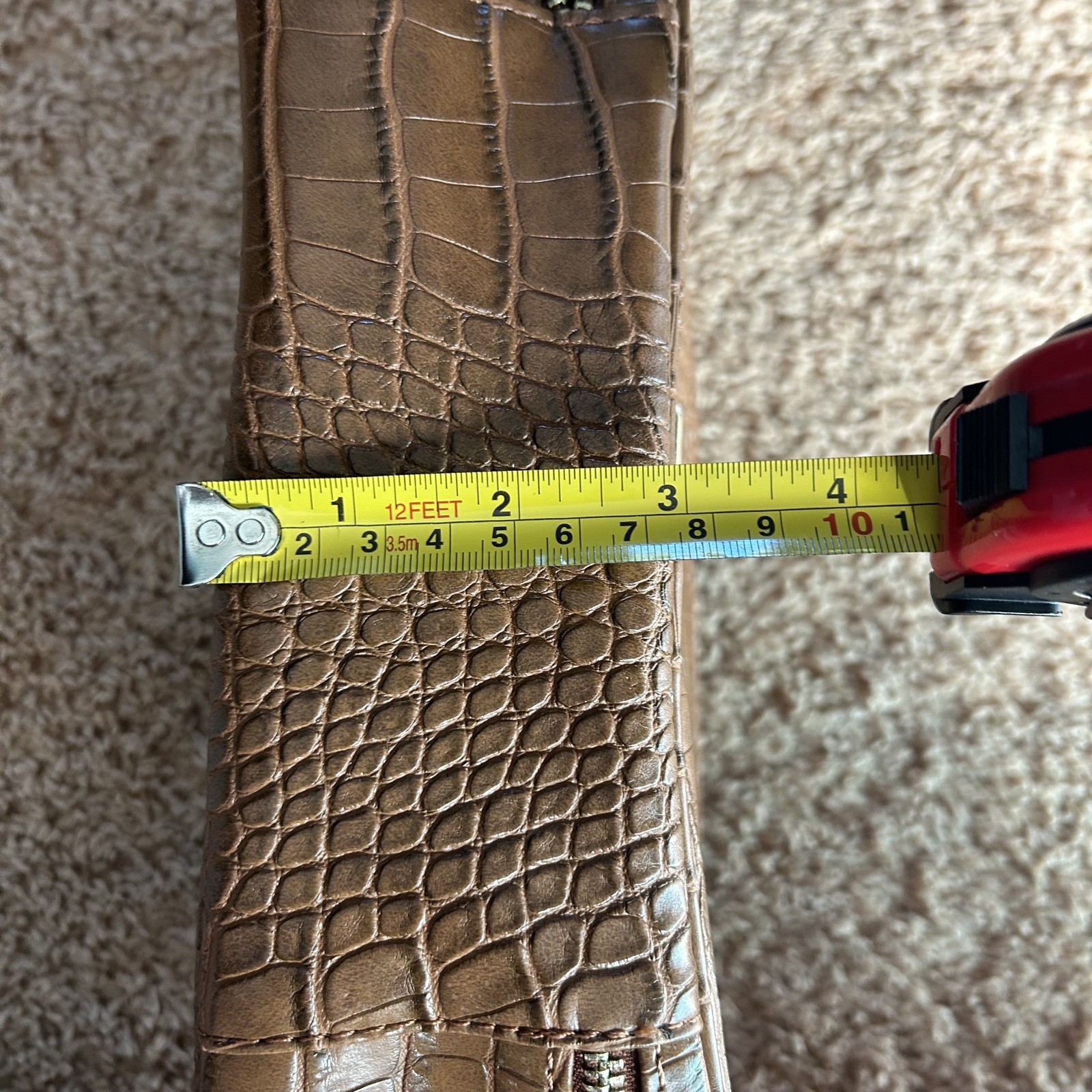 Vince Camuto Brown Crocodile Embossed Zip Around Toiletry Bag w Handle
