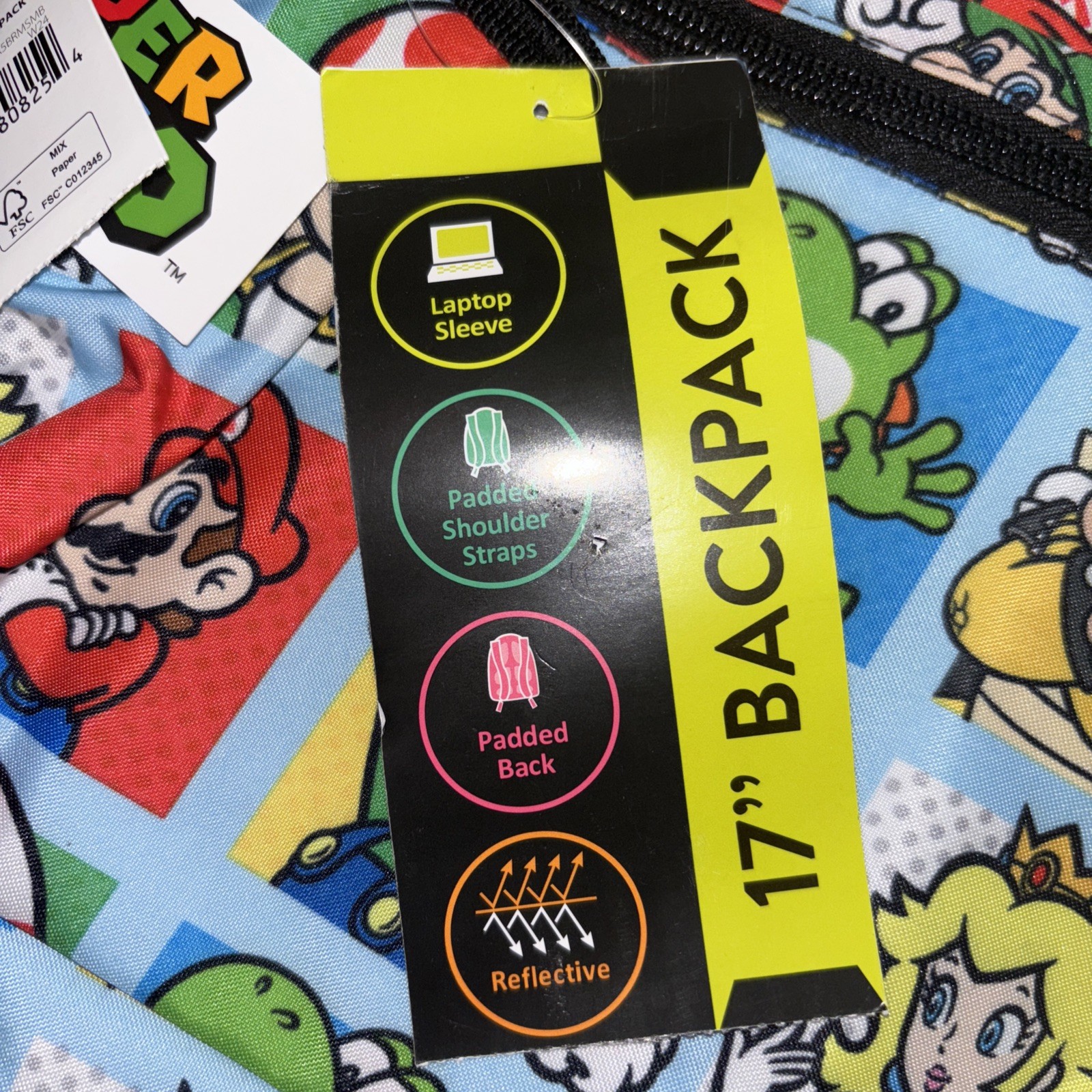 Nintendo Super Mario Brothers Characters Allover 17″ Laptop Backpack Free 🚢