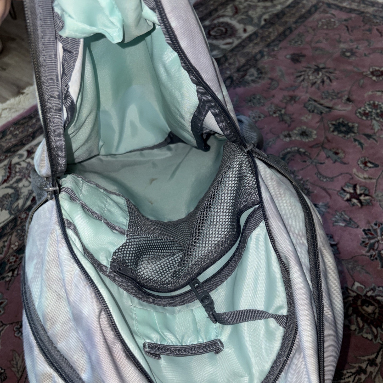 adidas gray/teal backpack load spring straps 4 zipper compartments 2 bottle