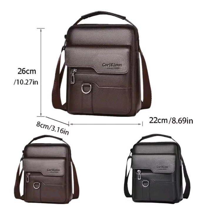 Men’s Leather Crossbody Small Shoulder Multi Pocket Bag(Coffee Brown).
