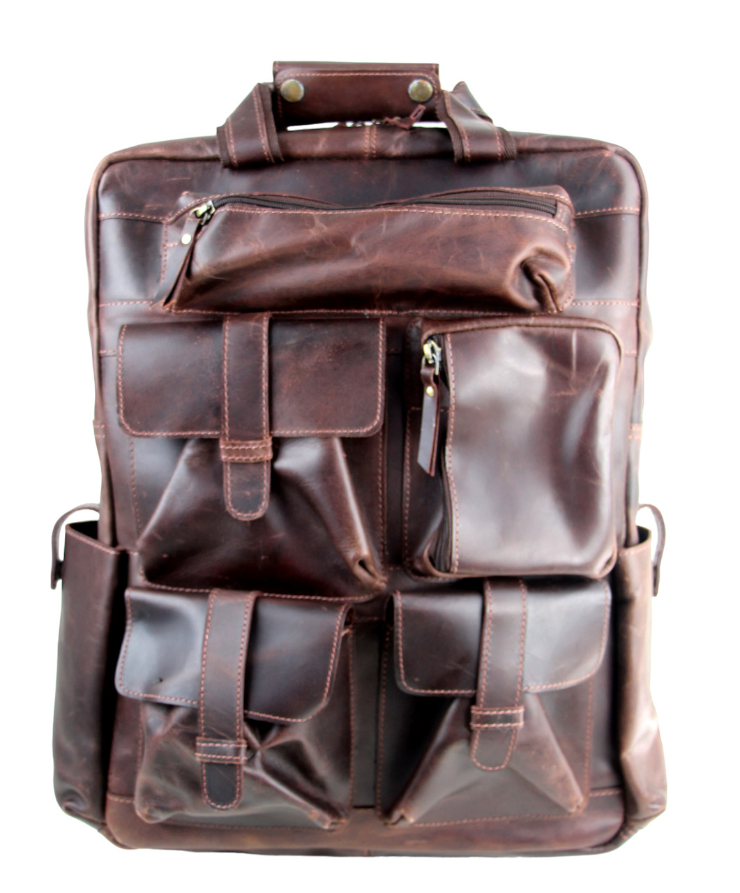 LARGE HandCrafted SADDLE BROWN GENUINE LEATHER LAPTOP BAG SHOULDER BAG BACKPACK