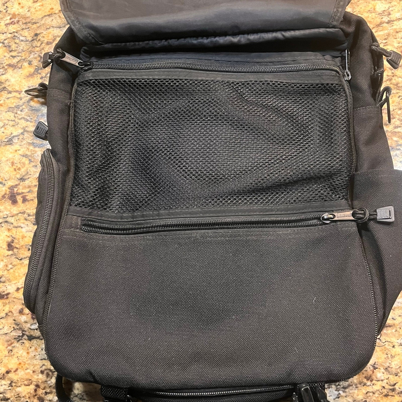L.L. Bean Black Messenger Backpack Computer Multi use Utility Traveler Crossbody