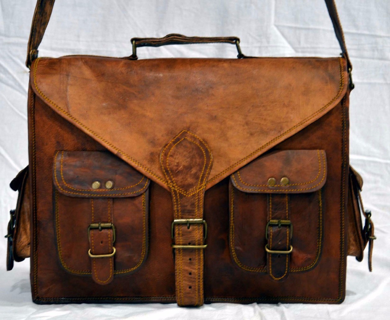 New Men’s Genuine Vintage Brown Leather Messenger Shoulder Laptop Bag Briefcase