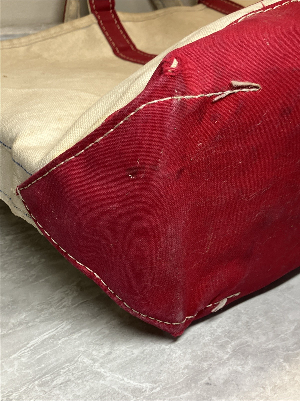 Vintage 70s 80s Sawtooth Label LL Bean Boat & Tote Bag Red Distressed 18x13x7”