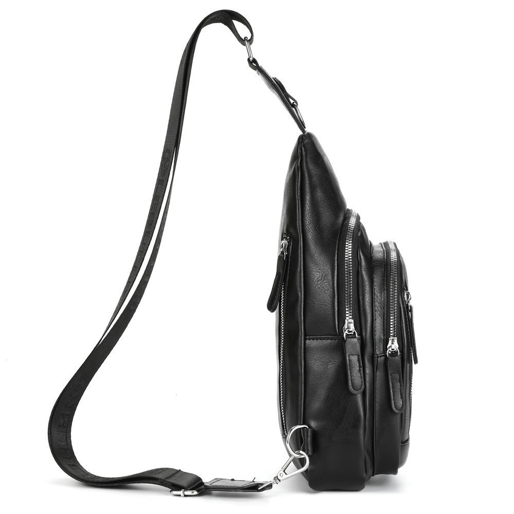 Men’s Leather Sling Bag Crossbody Chest Adjustable Strap Multiple Compartments