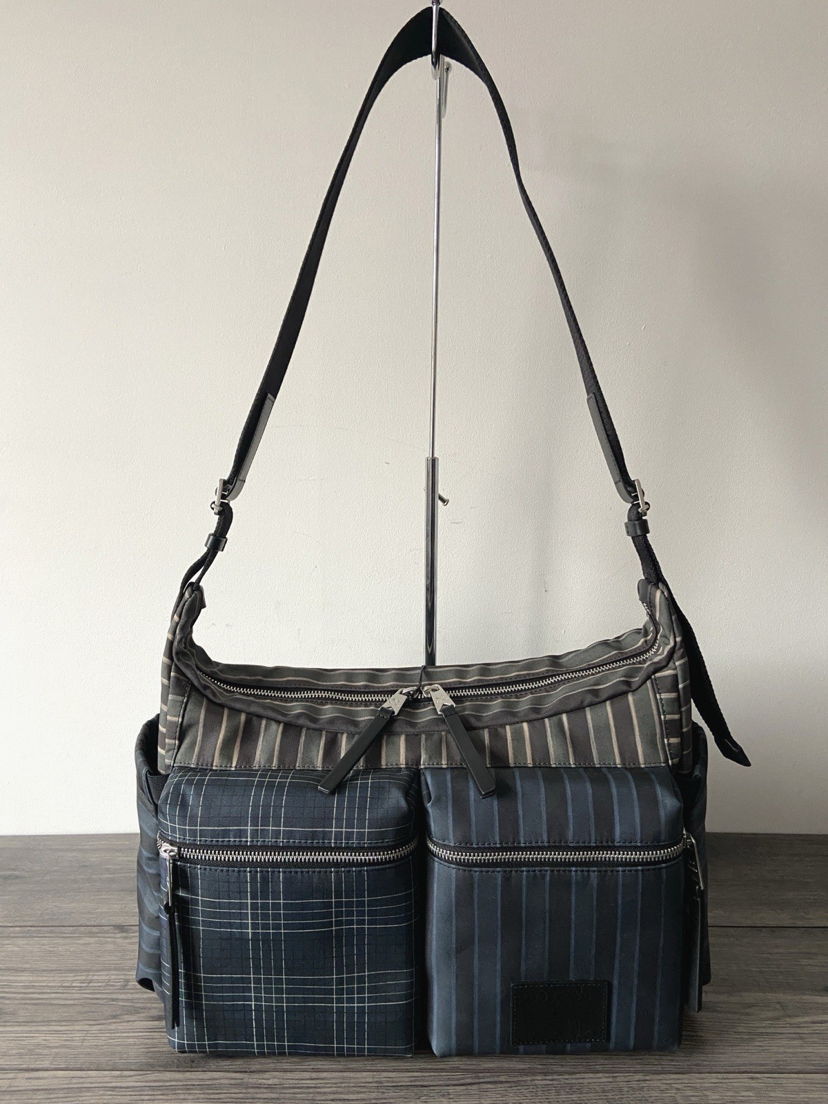 PAUL SMITH MIXED STRIPE AND CHECK FOLIO MESSENGER CROSSBODY BAG BNWT