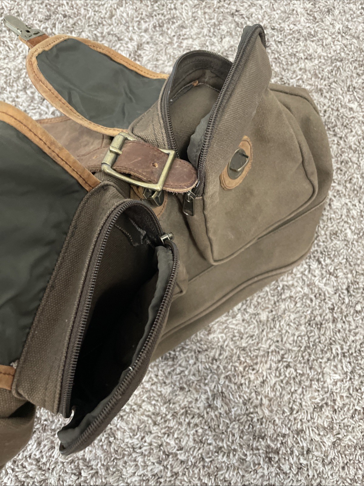 vintage high sierra backpack brown canvas leather rucksack hiking