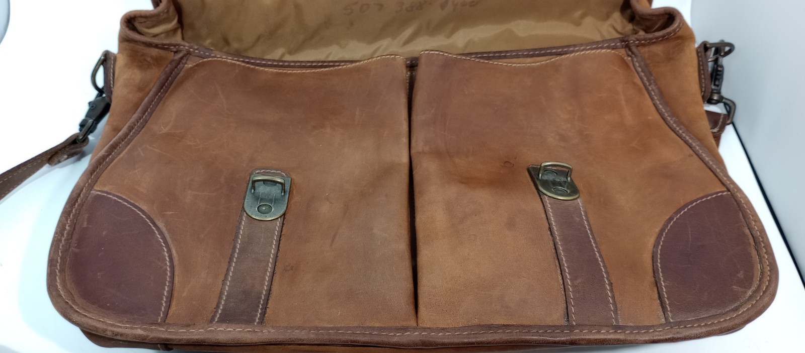 Vtg SCHLESINGER Full Grain Cowhide Brown Leather Briefcase Attache Bag Messenger