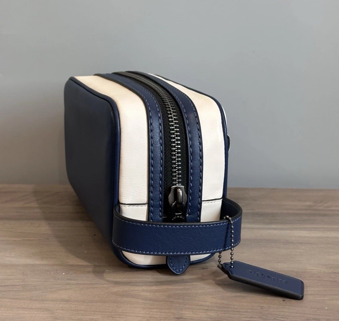 COACH Small Travel Kit With Whipstitch CAX53 Smooth Leather Deep Blue/Chalk NWT