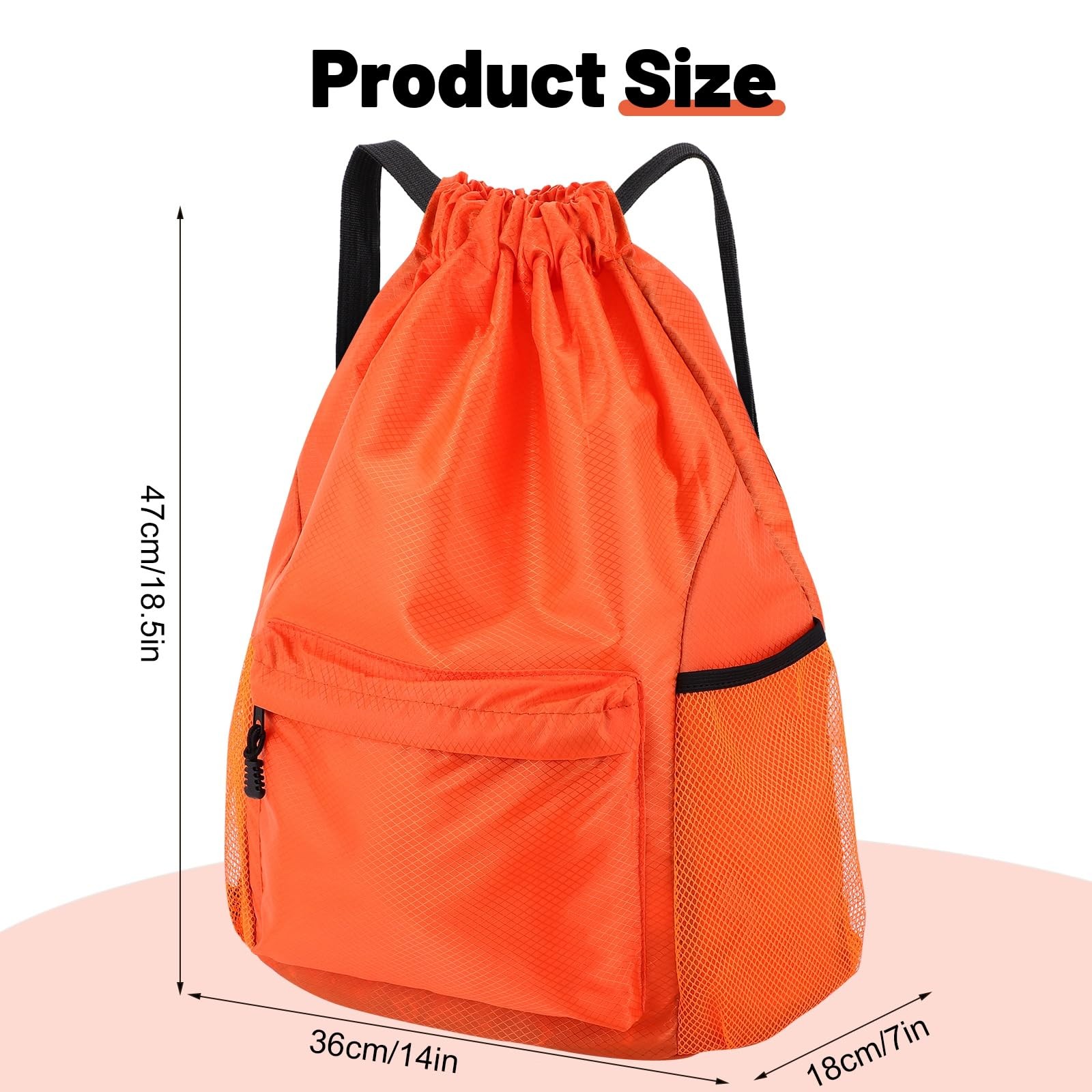 Drawstring Backpack, Gym Bag with Water Bottle Pocket, Waterproof String Back…