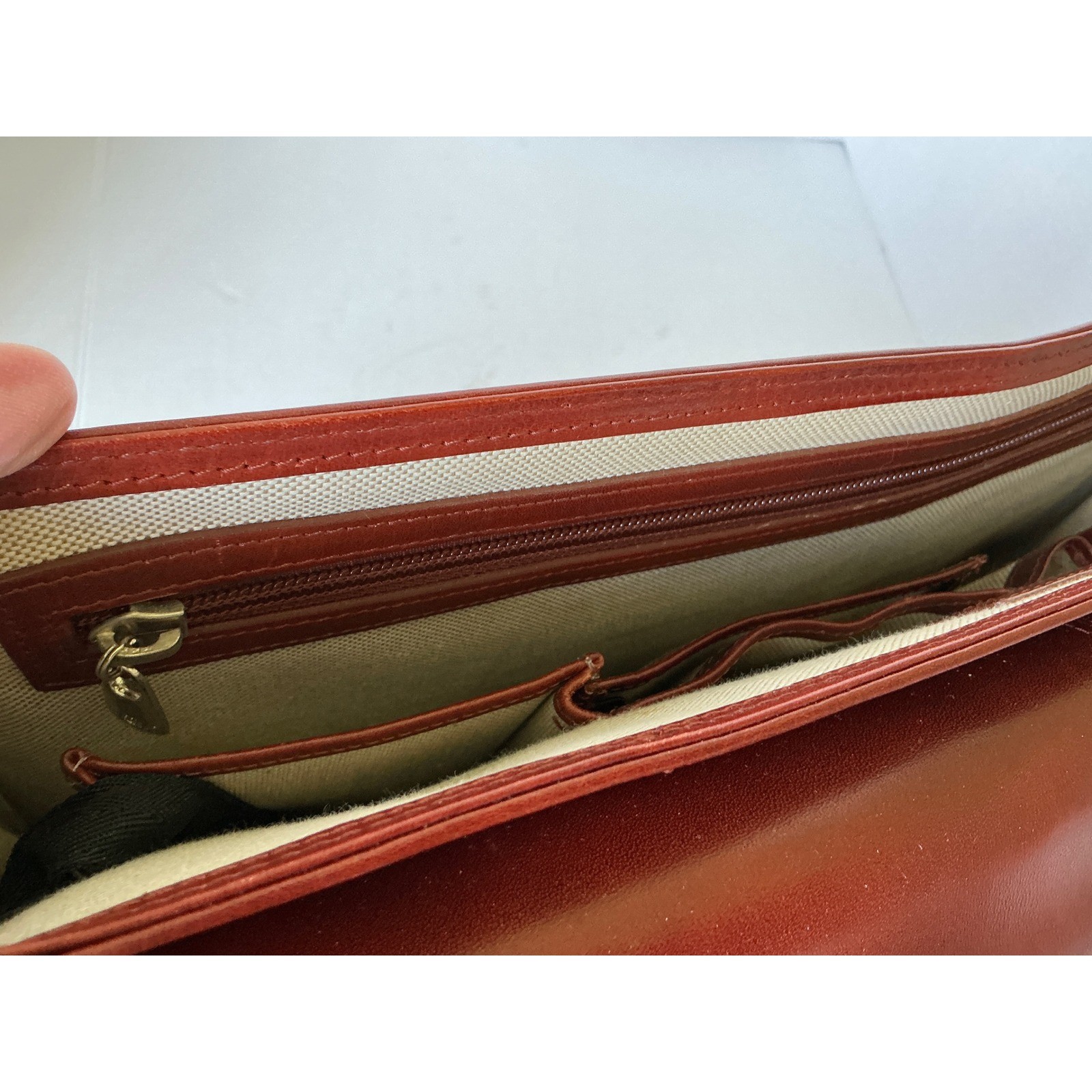 Bosca Leather Messenger Bag Amber Briefcase Laptop Crossbody Professional