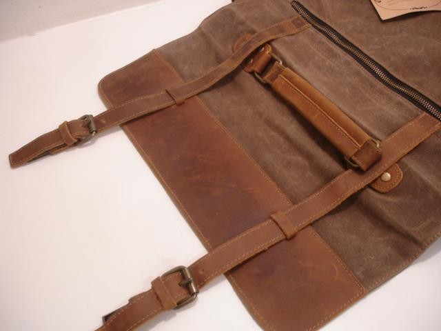 Manificent Laptop Messenger Bag Brown Leather Canvas Shoulder Strap Briefcase