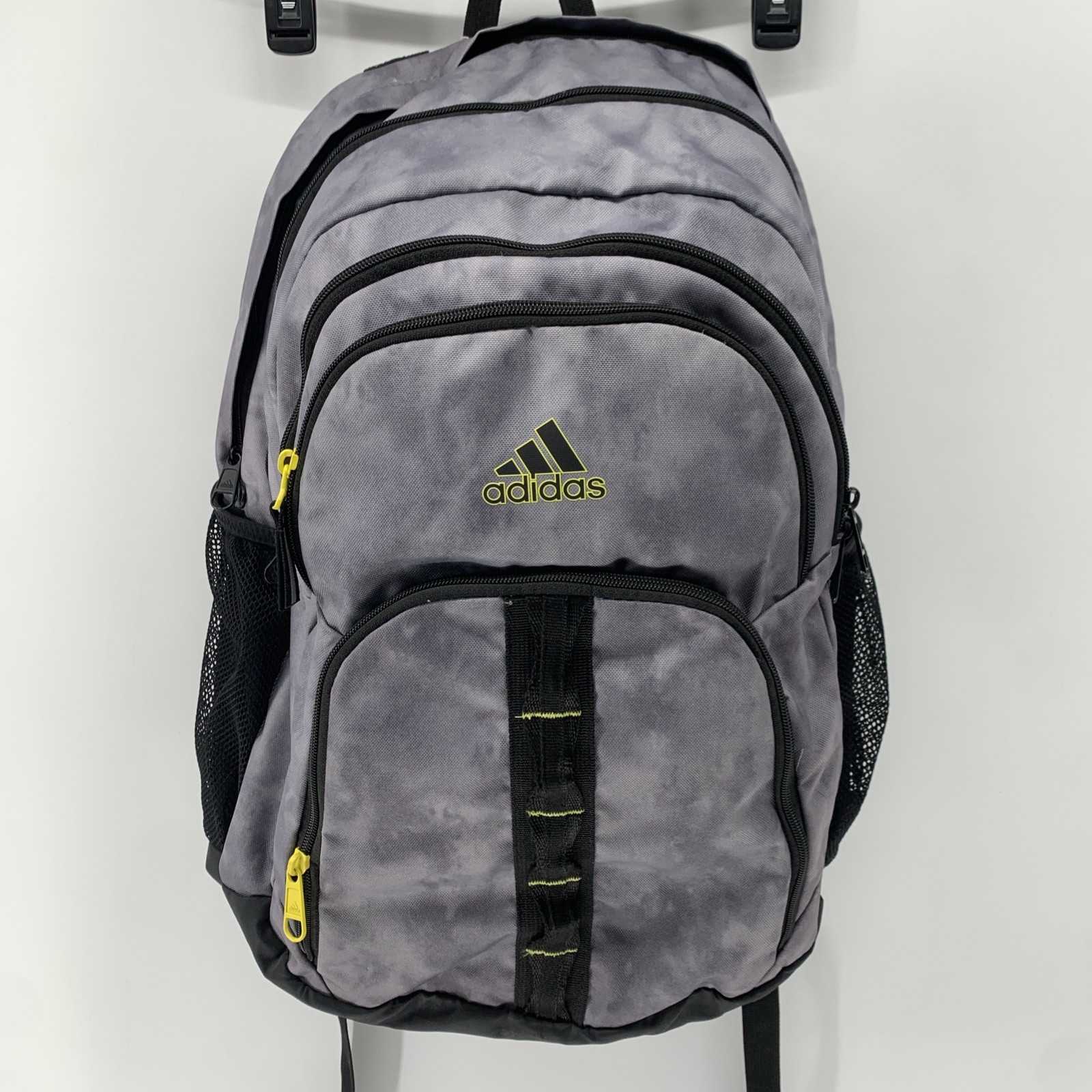 Adidas Prime 6 Backpack Gray Black Yellow Accents Load Spring Straps Side Pocket