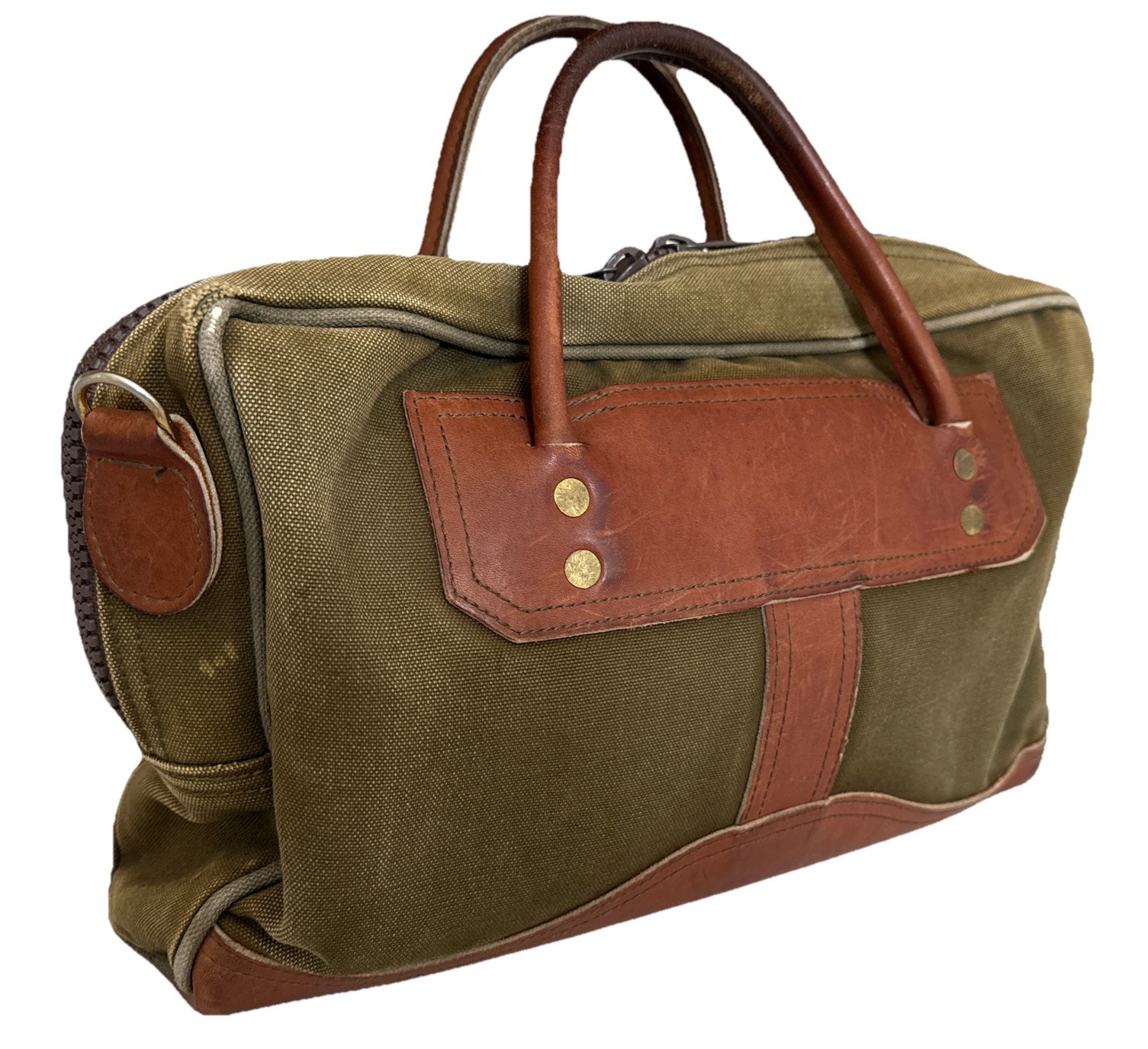 Duluth Pack MINN Green Canvas Leather Briefcase USA Travel Bag VTG Well Used