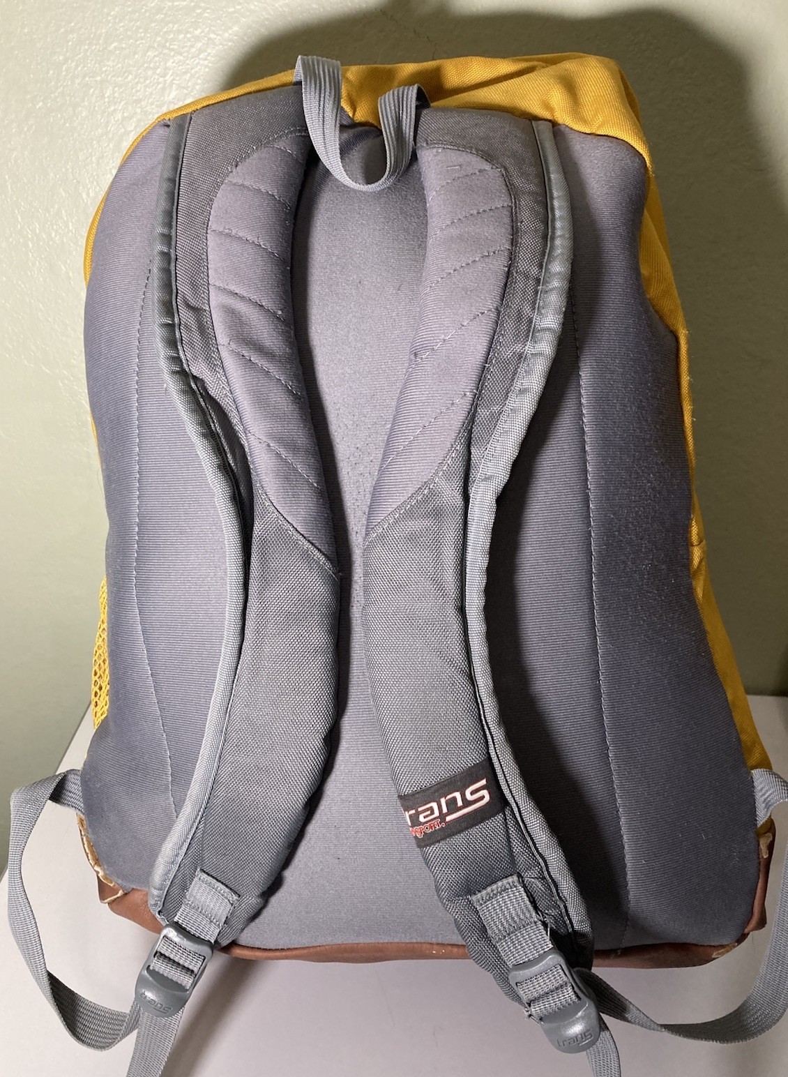 Trans JanSport Backpack Mustard Yellow Cool Student with Leather Bottom