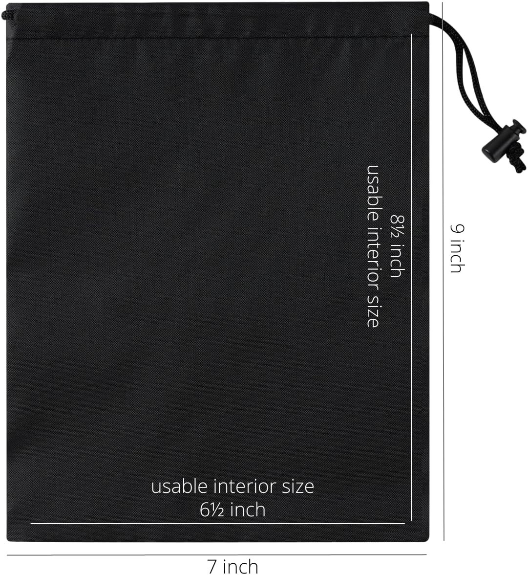 6 Set Drawstring Bag With Toggle Nylon Cinch & Ditty Pouch Black 7 X 9 Inch