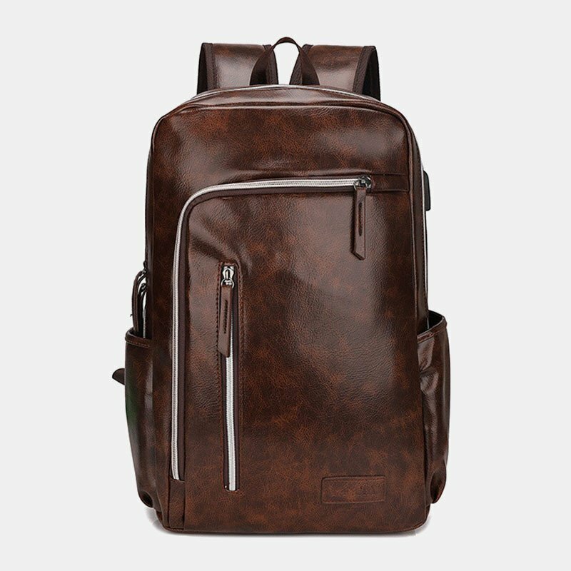 Men School Faux Leather Business Casual Travel Large Brown 15 Inch Laptop Bag