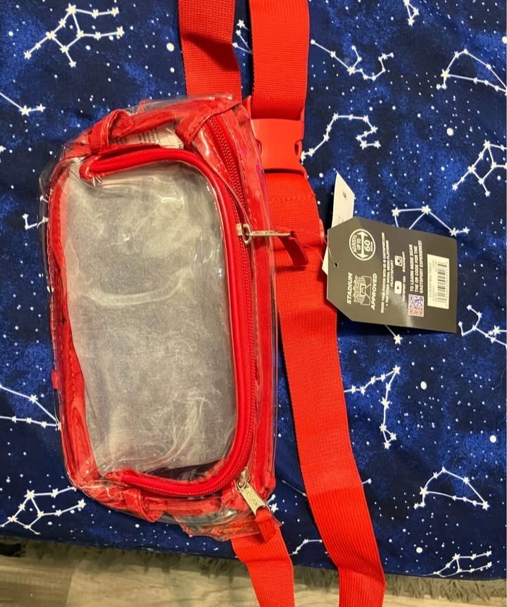 Red & Clear Small Crossbody Pouch Bag Zip Adjustable Strap Water Resistant