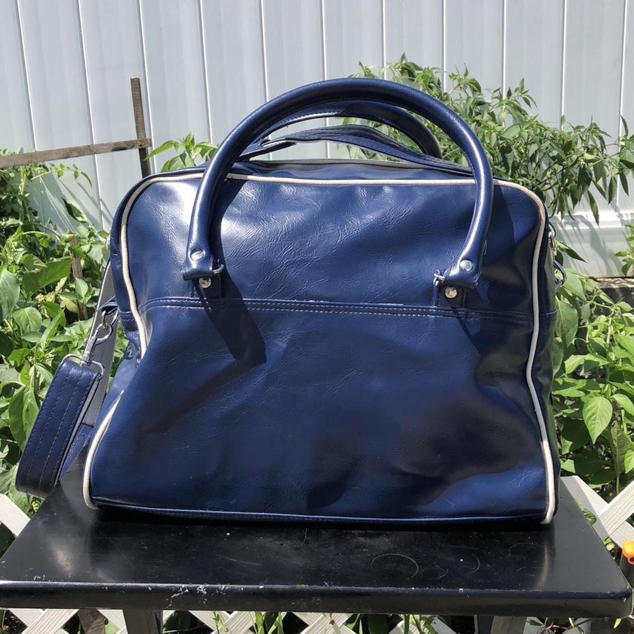 Fred Perry Holdall Leather PVC Blue/White Large Duffle Bag Luggage Carry On Bag