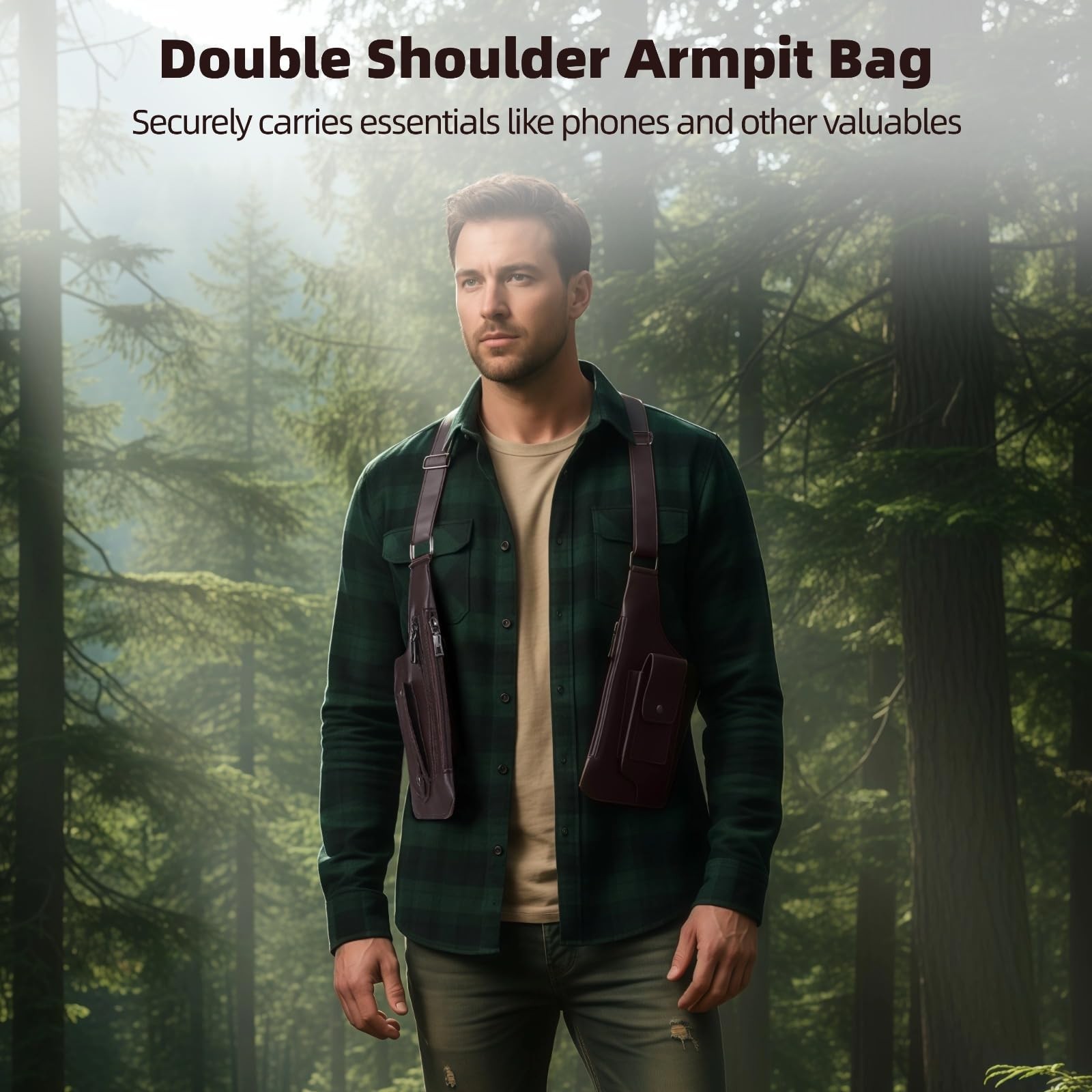 Brown Double Shoulder Armpit Bag, 10.8 x 6.1 in / 27.5 x 15.5 cm, dark brown
