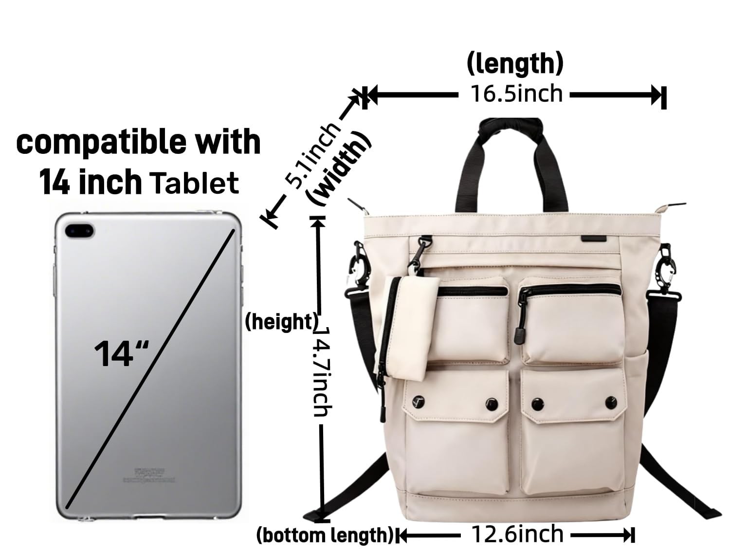 14 Inch Convertible Khaki Laptop Backpack Purse for Women Travel Work, 3 In 1…