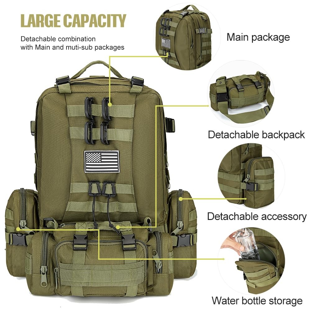 Large Military Tactical Backpack for Men, 40-50L Backpacks for Women, Bug out…