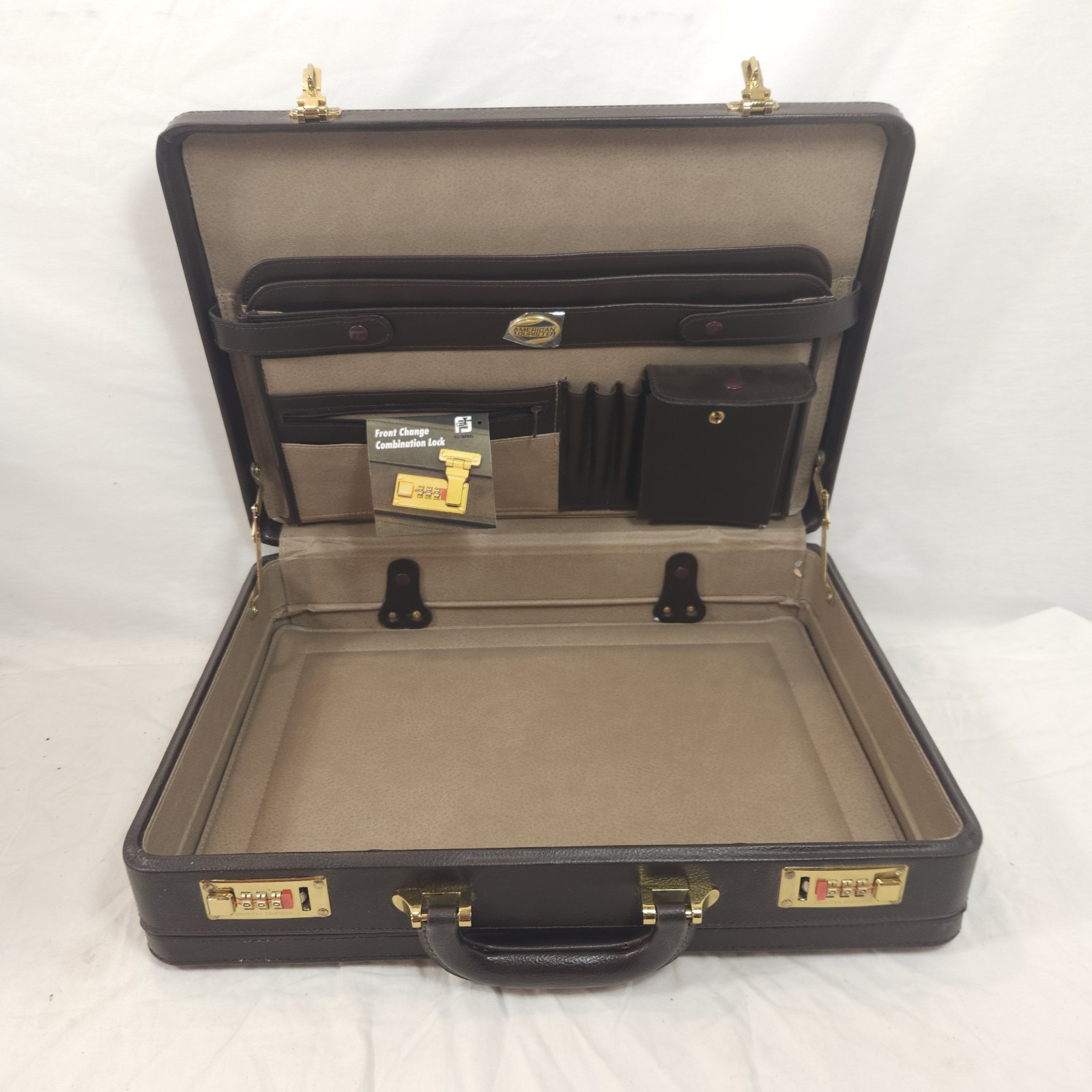 American Tourister Brown Hard-Sided Briefcase Attache Combo Lock Latch Organizer
