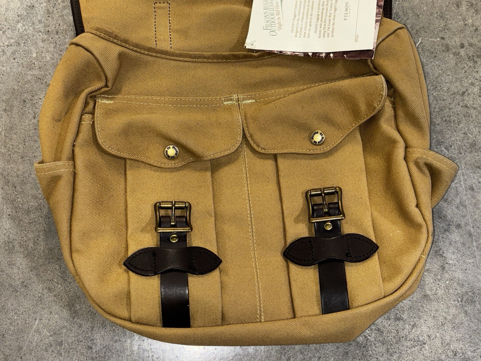 FILSON Medium Field Bag Tan Shoulder Messenger Canvas USA Vintage Embroidered