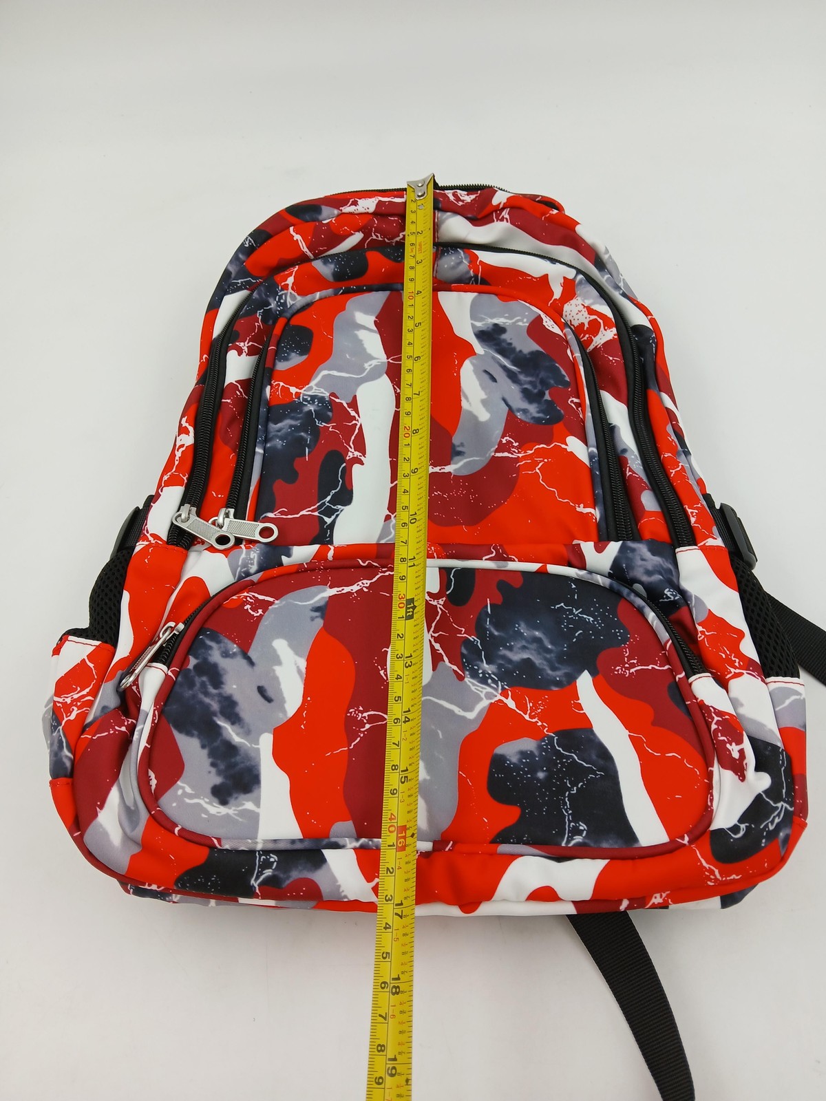 Camo Backpack Red Gray Black White Multi Pocket Laptop Sleeve School Bag