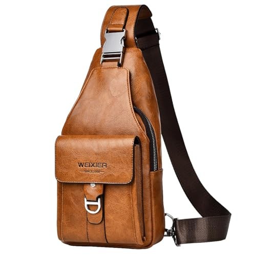 PU Leather Sling Bag for Men – Waterproof, Lightweight, Crossbody A-light Brown