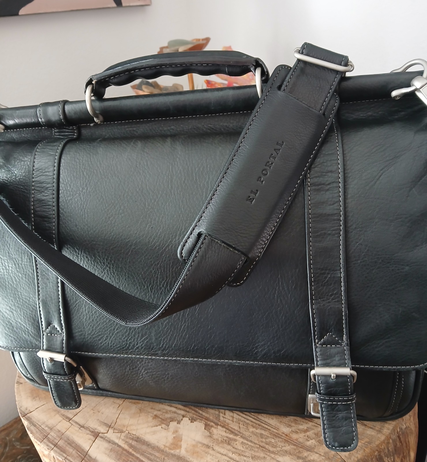 CLASSIC Black LEATHER ATTACHE Office Work BRIEFCASE Executive Lawyer MESSENGER