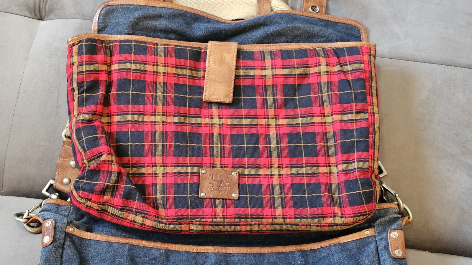 WILL LEATHER GOODS Hopper Denim & Leather Messenger Bag w/ Removable Laptop Case