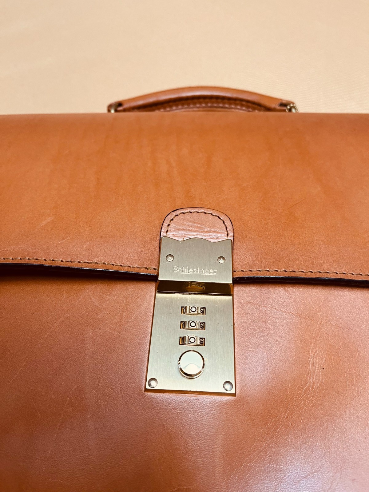 SCHLESINGER BROTHERS English Tan Heavy Leather Briefcase / Lawyer Bag – USA