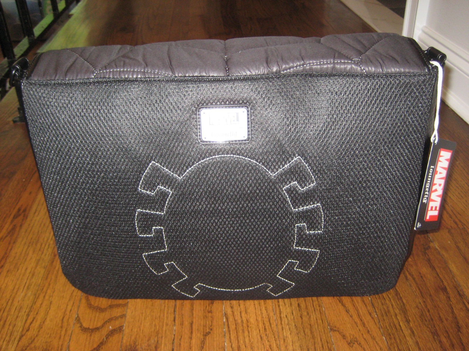 Loungefly Marvel Spider-Man Black & White Suit Quilted Messenger Crossbody Bag