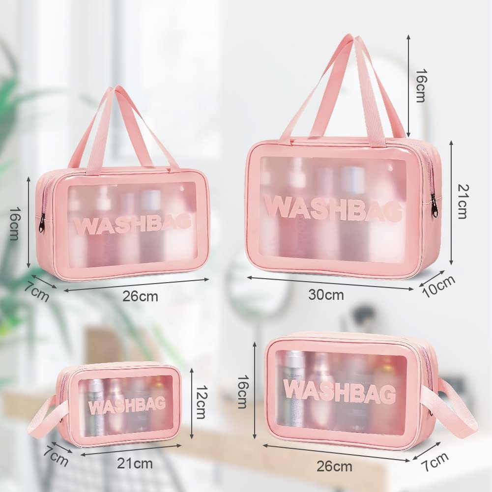 Aucuu 5PCS Clear Toiletry Bags, Wash Bag, 32.5*22.5*5 cm, – Pink