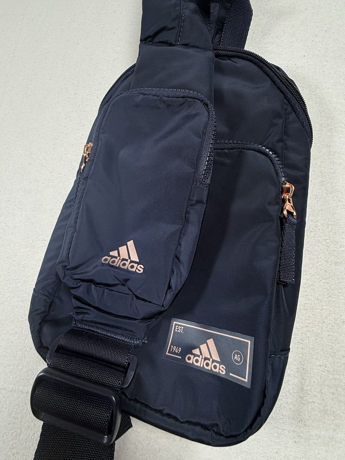 Adidas Essentials 3 Sling Crossbody Bag, Dark Navy w/ Rose Gold accents Travel