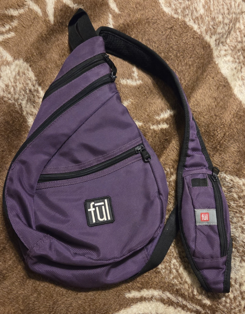 Sling Bag FUL Shoulder Backpack Adjustable Strap Purple Crossbody Hike Camping
