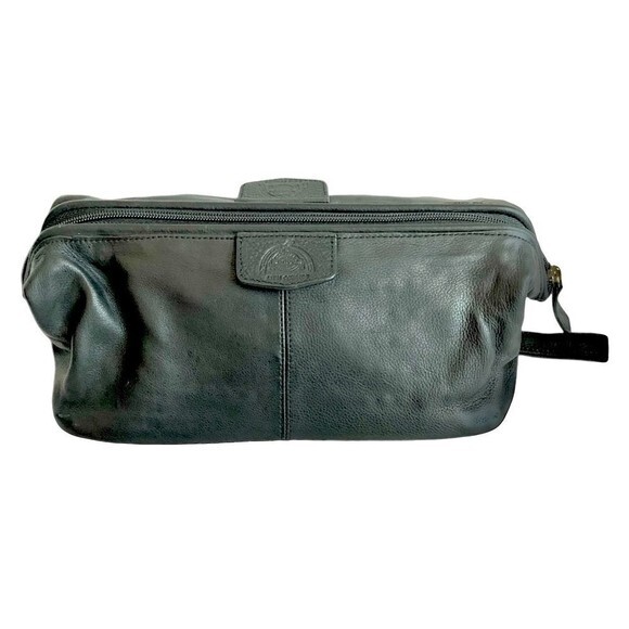 DOPP Black Satin Cowhide Leather Travel Bag Toiletries Case Mens Excellent