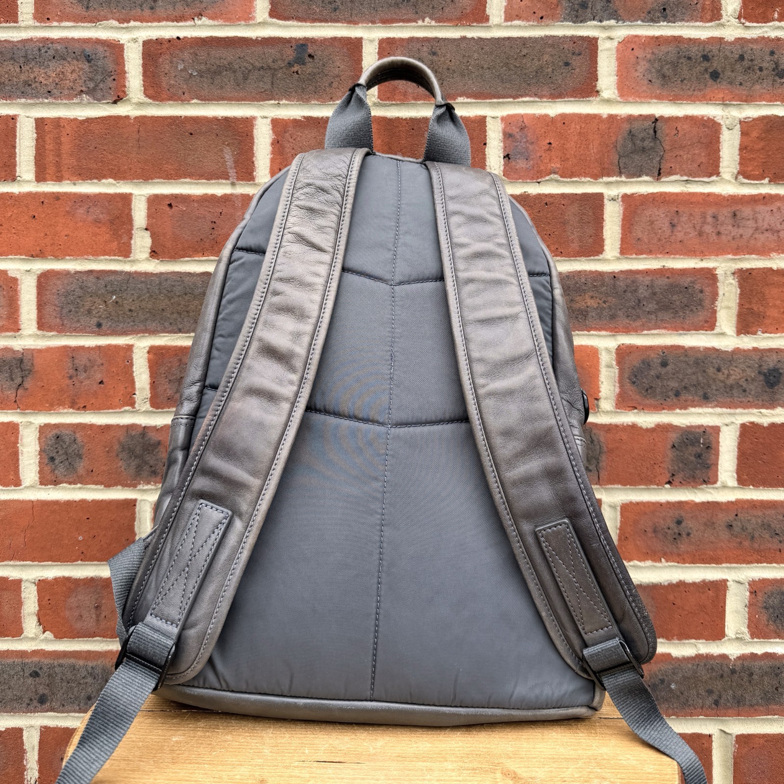 AllSaints ARENA Leather Backpack Bag Grey Brown Mens Ladies Unisex Rucksack